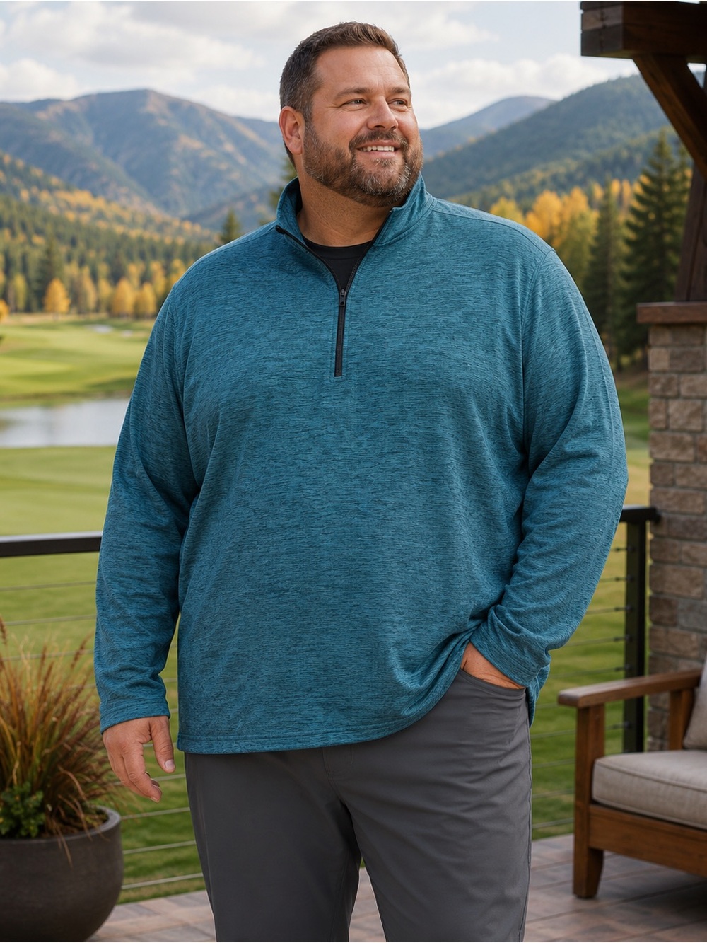 Real Essentials Men’s 4X Teal Quarter Zip Pullover Big & Tall